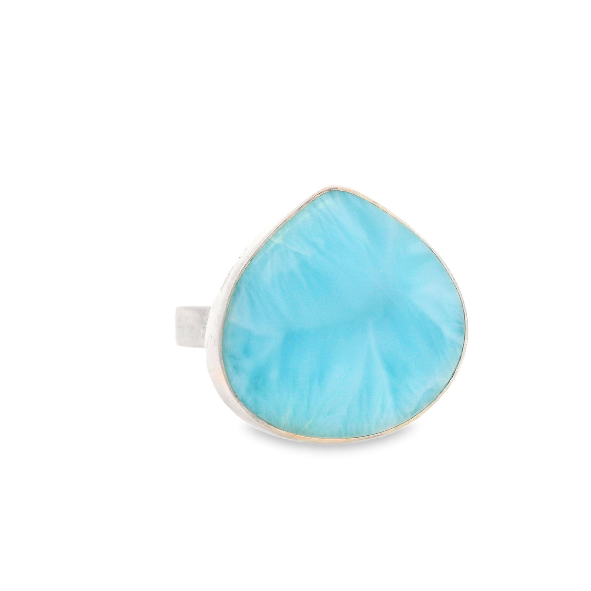 Chatoyant Larimar Ring - Bezel Set in Simple Silver Adjustable Size Band - Triangle Fat Tear