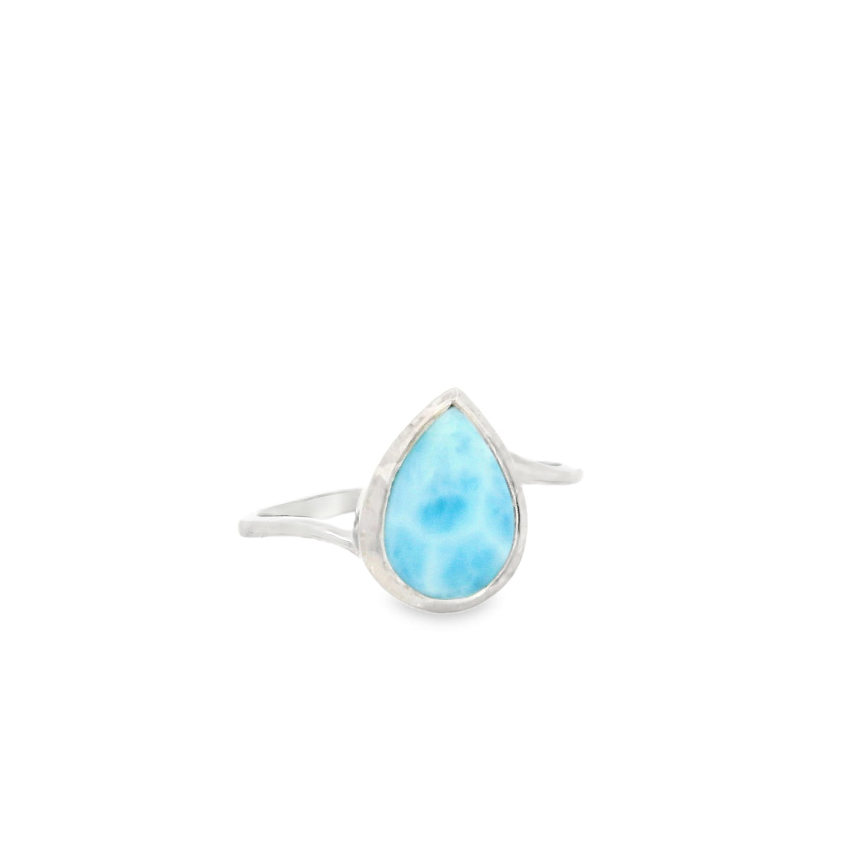 Flare Bezel Set Larimar Ring with Rhodium Vermeil - Teardrop