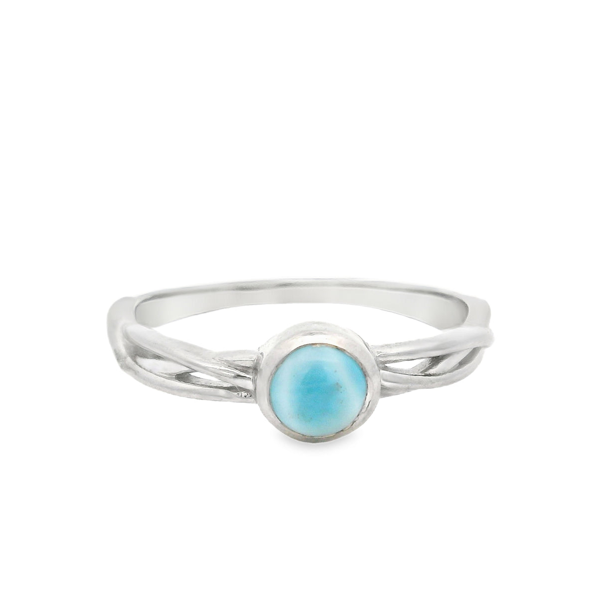 Helix Band Larimar Ring - Bezel Set in Rhodium Vermeil - Round