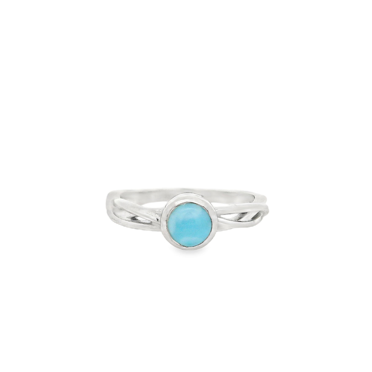 Helix Band Larimar Ring - Bezel Set in Rhodium Vermeil - Round