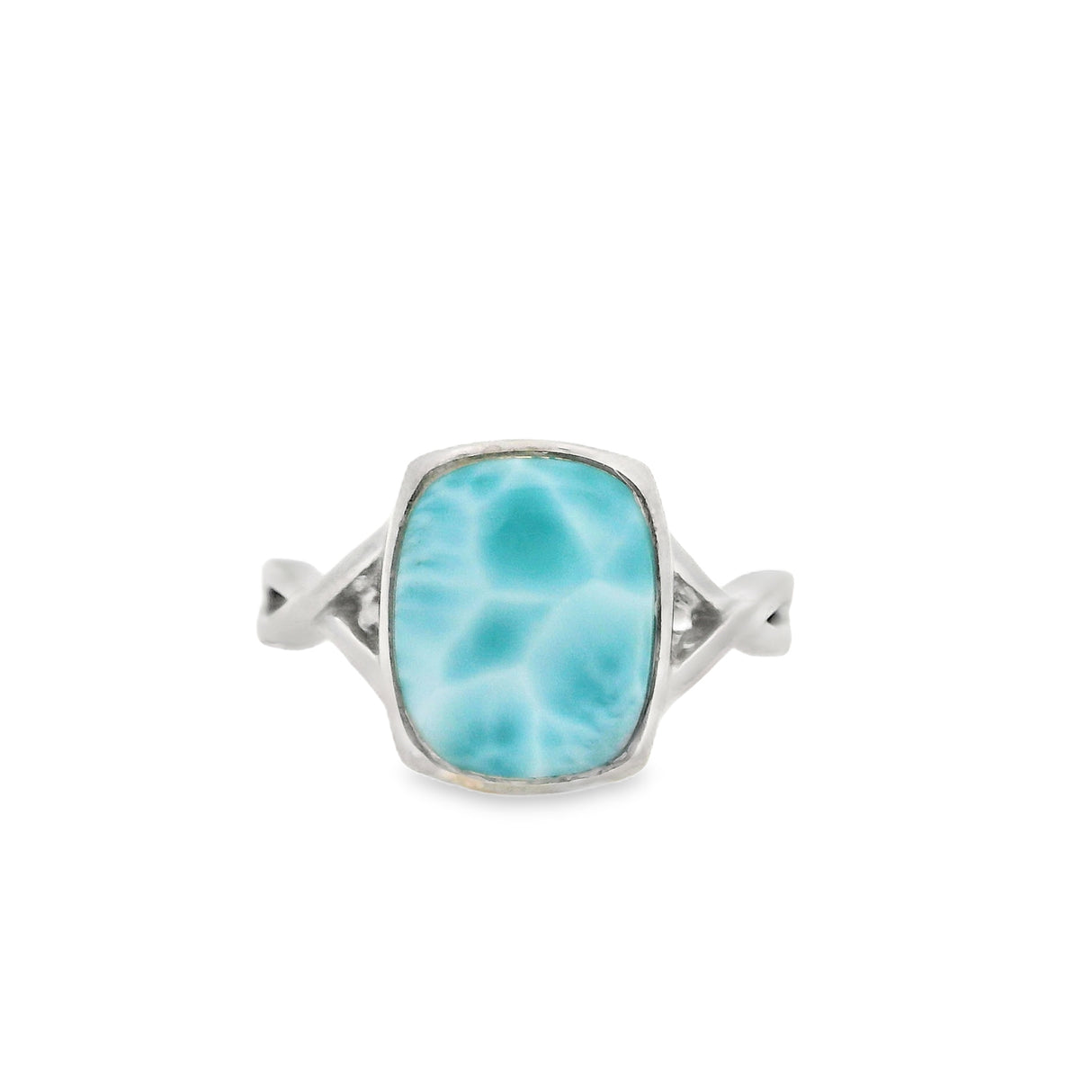 Helix Band Larimar Ring - Bezel Set in Rhodium Vermeil - Large Rectangle