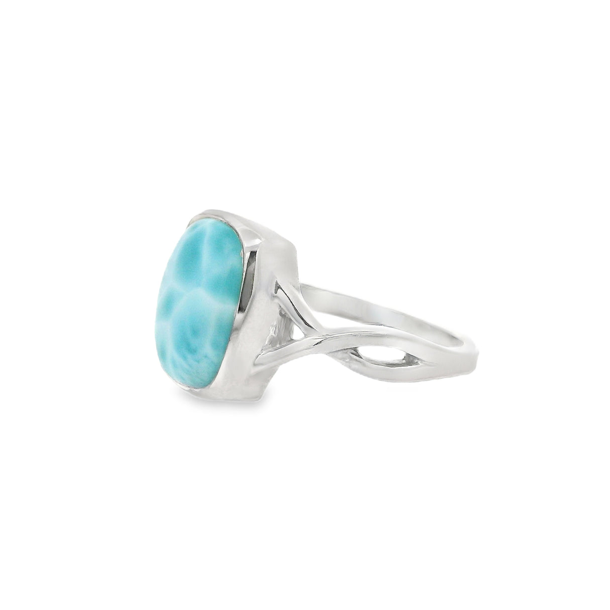 Helix Band Larimar Ring - Bezel Set in Rhodium Vermeil - Large Rectangle
