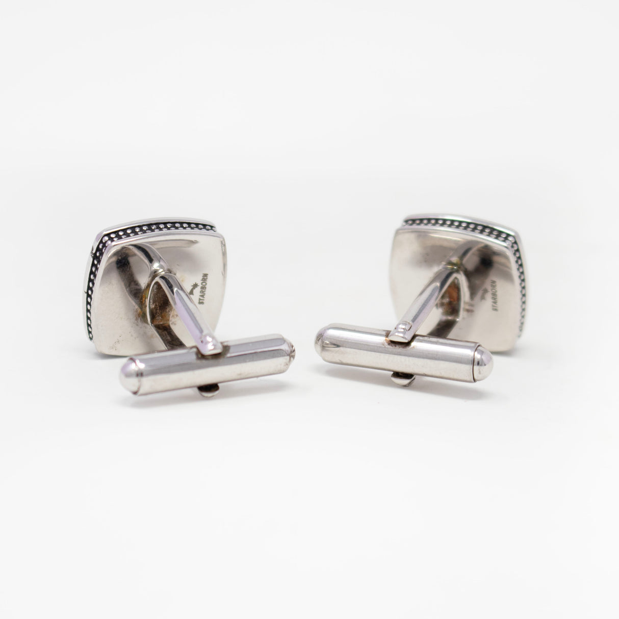 Muonionalusta Meteorite Cufflinks - Cambered Square On Silver Bezel With Beading On Sides