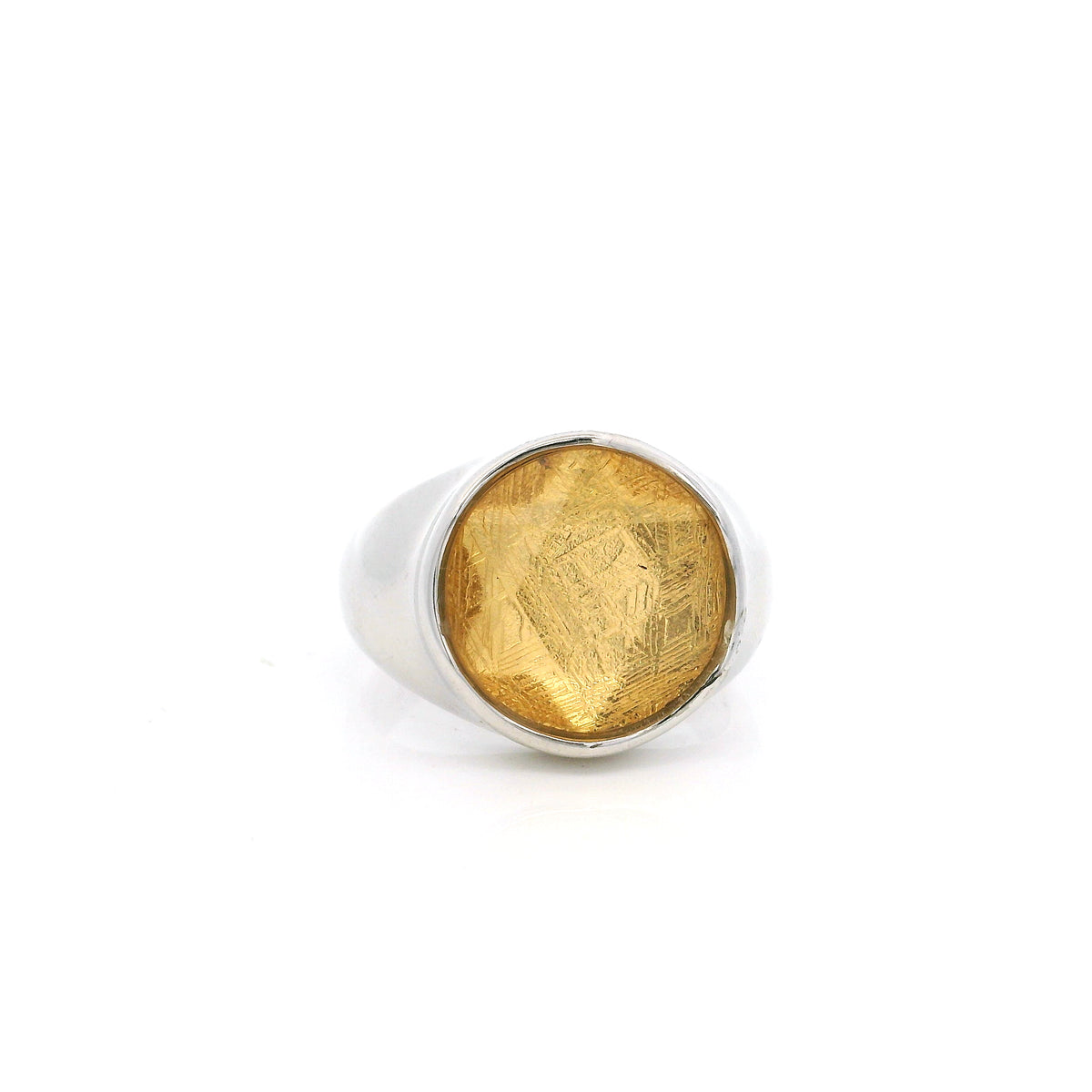 Muonionalusta Meteorite Ring - Round with Gold Vermeil & Faceted Star of David Crystal on 925 Sterling Silver Bezel & Band