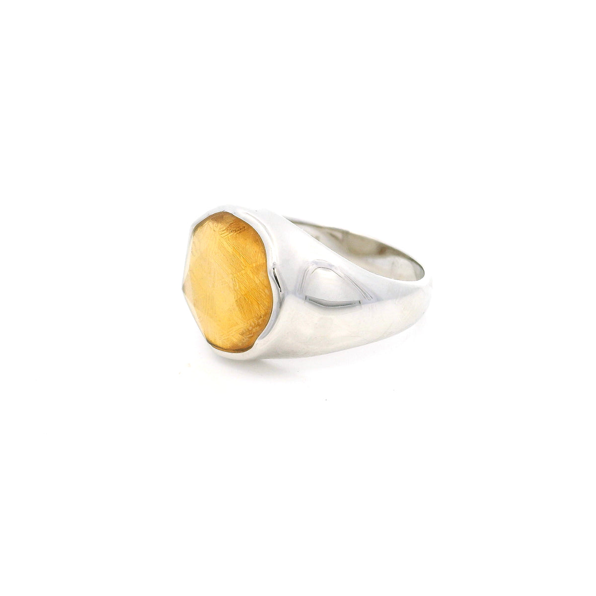 Muonionalusta Meteorite Ring - Round with Gold Vermeil & Faceted Star of David Crystal on 925 Sterling Silver Bezel & Band