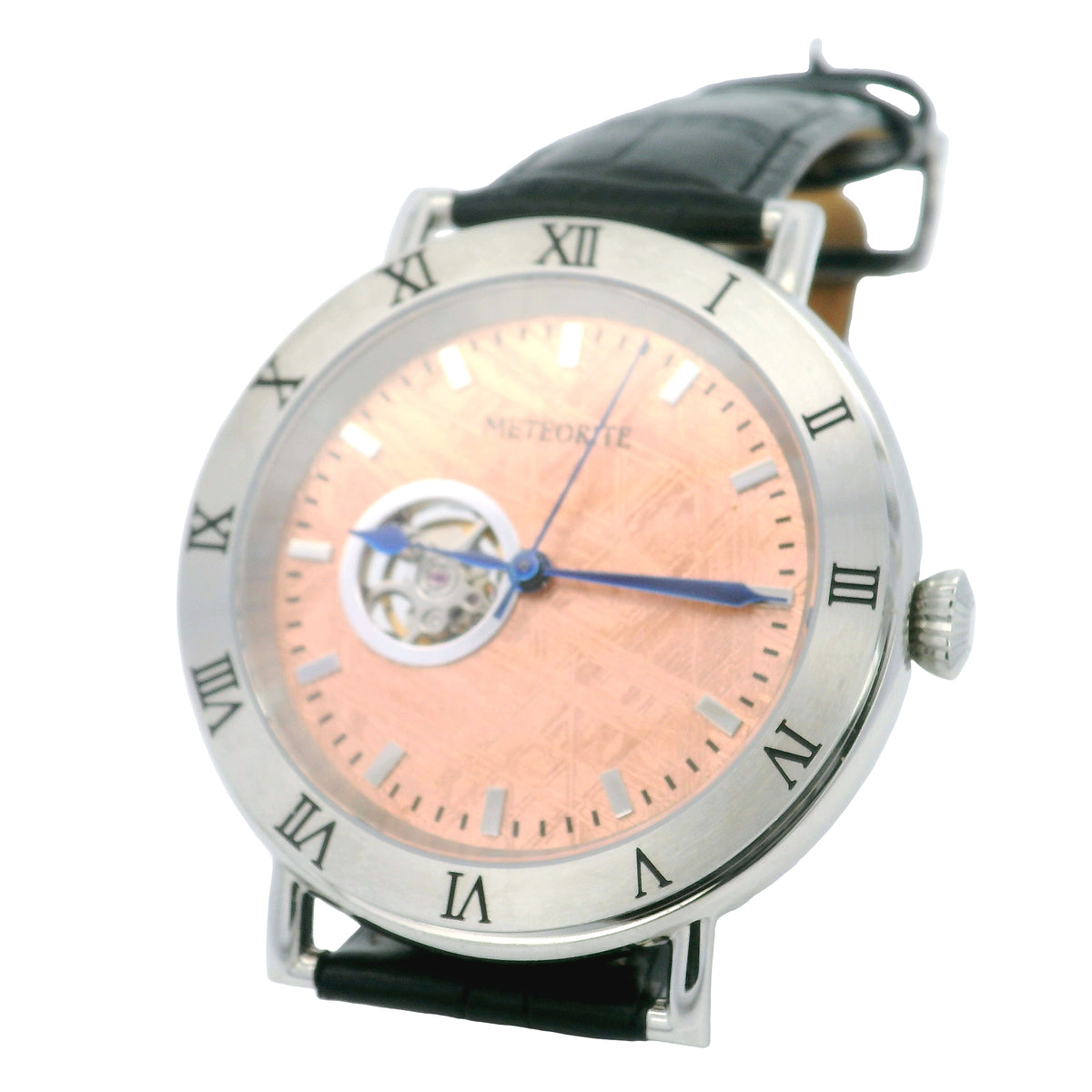 Muonionalusta Meteorite Watch - Miyota Movement with Black Leather Band and Rose Gold IP Plating