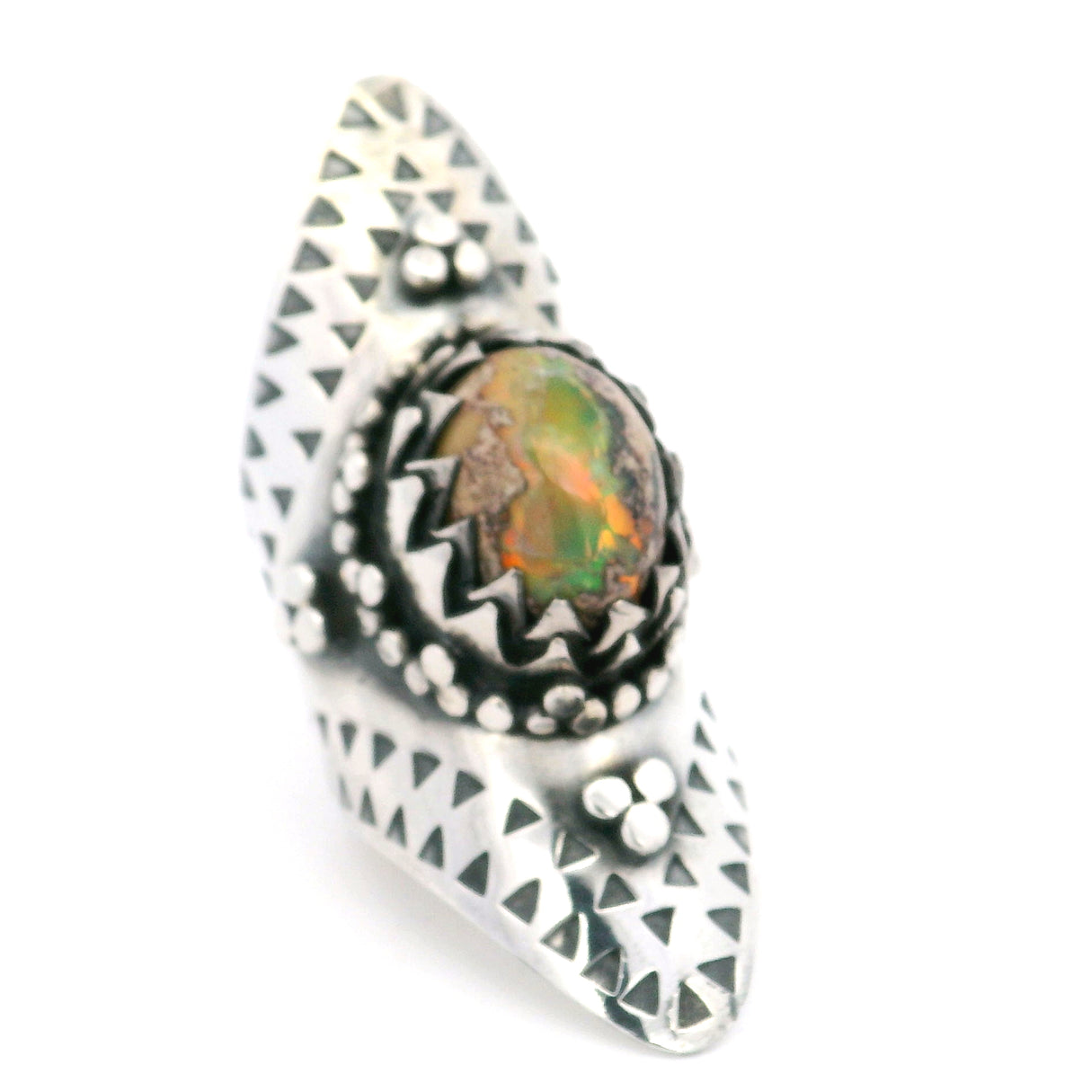 Mexican Fire Opal Designer Ring with Oval Cabochon