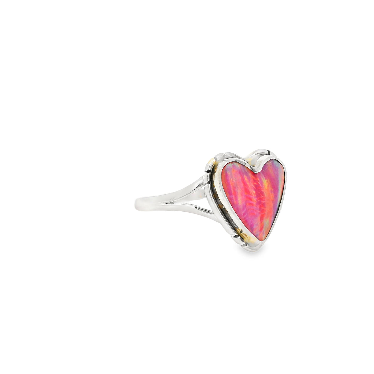 Pink Fire Opal Cabochon Bezel Set in Flare Design Silver Band