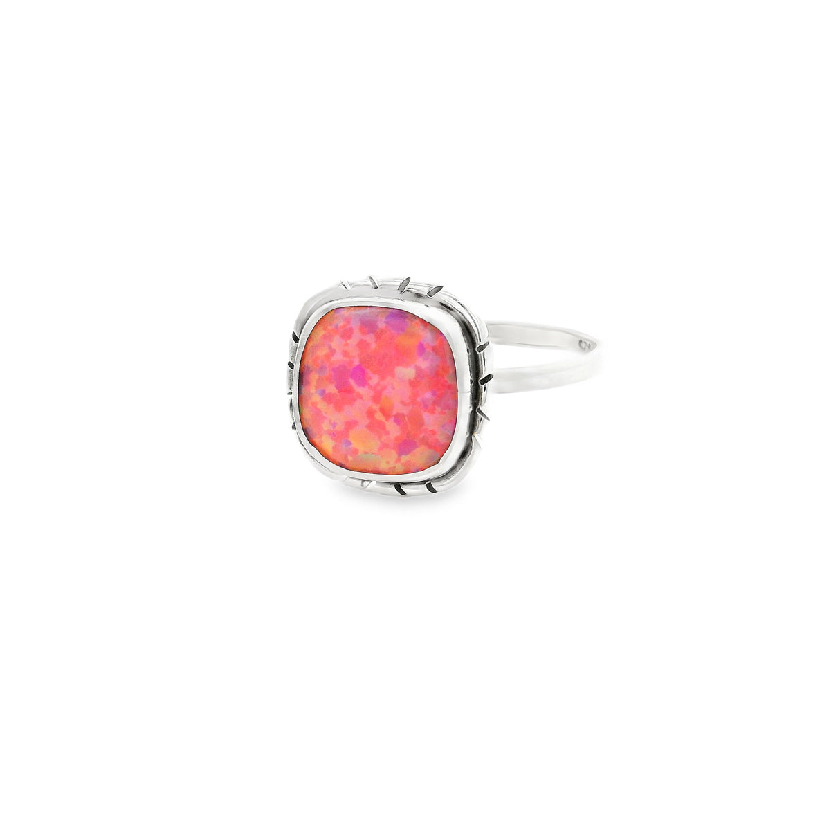 Pink Fire Opal Cabochon Bezel Set in Flare Design Silver Band