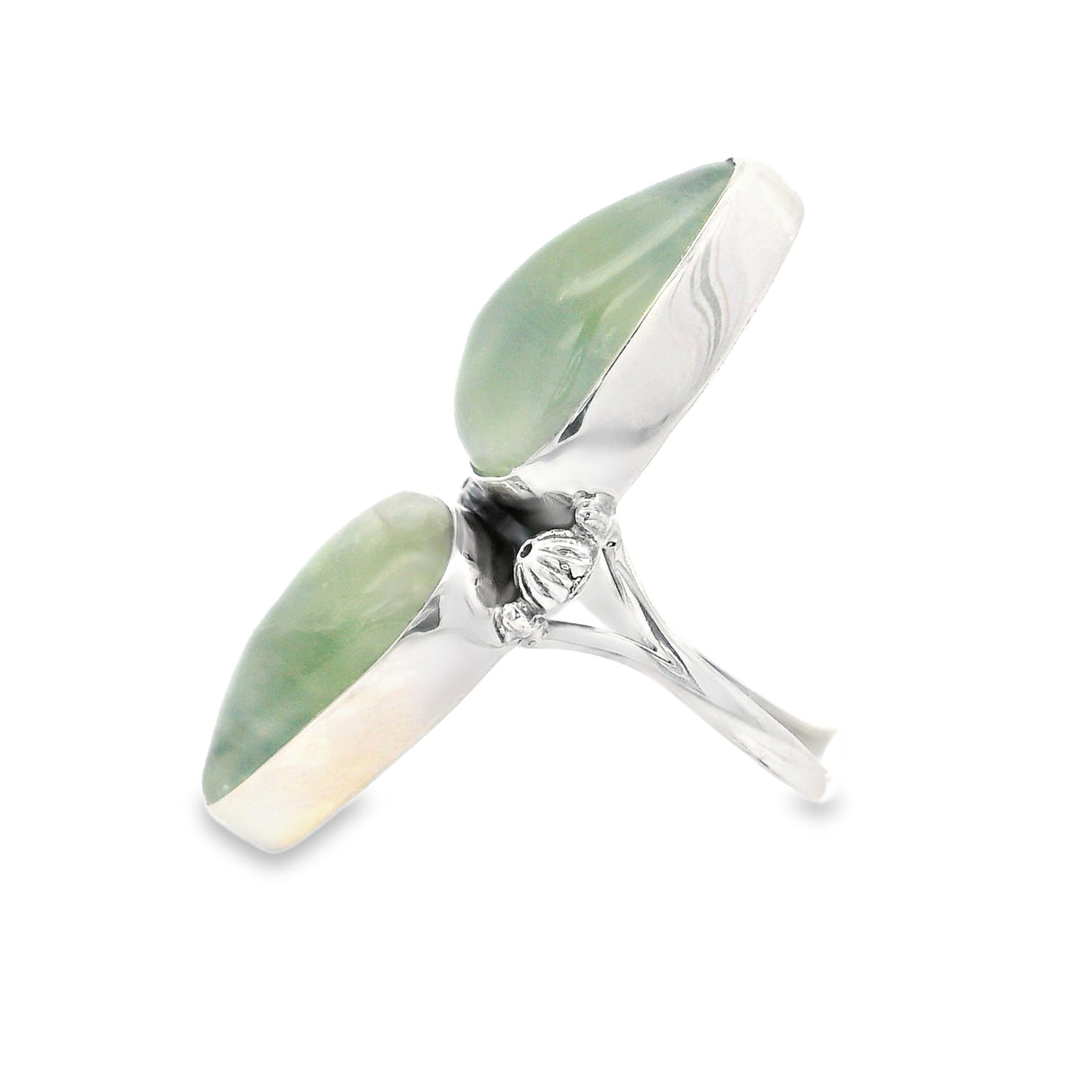 Prehnite Duo Teardrop Cabochon Ring with Silver Detail