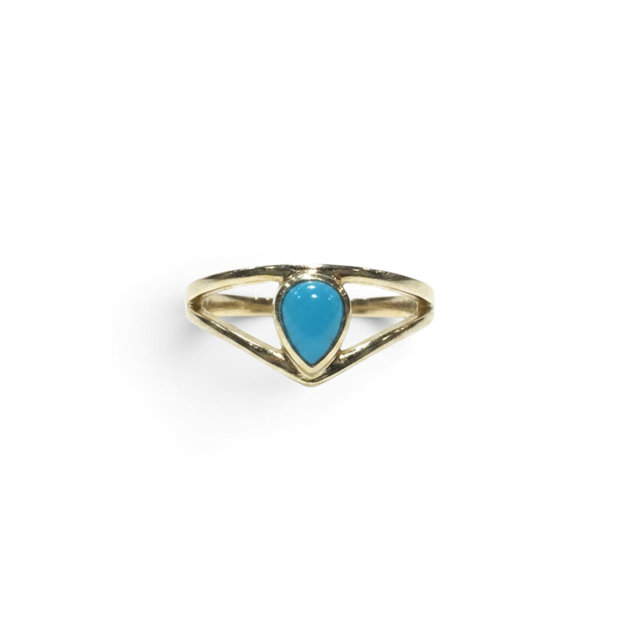 Rare Earth Gallery Arizona turquoise pear-shaped gemstone ring set in a simple gold-tone crown band