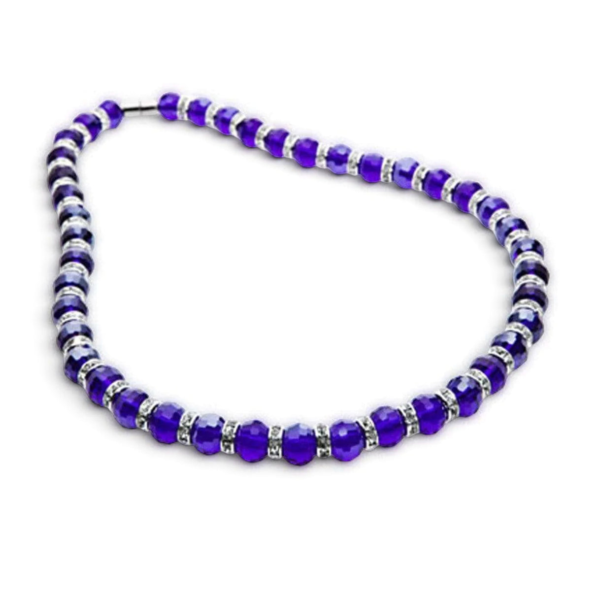 Rare Earth Gallery crystal necklace featuring faceted deep blue beads and sparkling silver spacers.