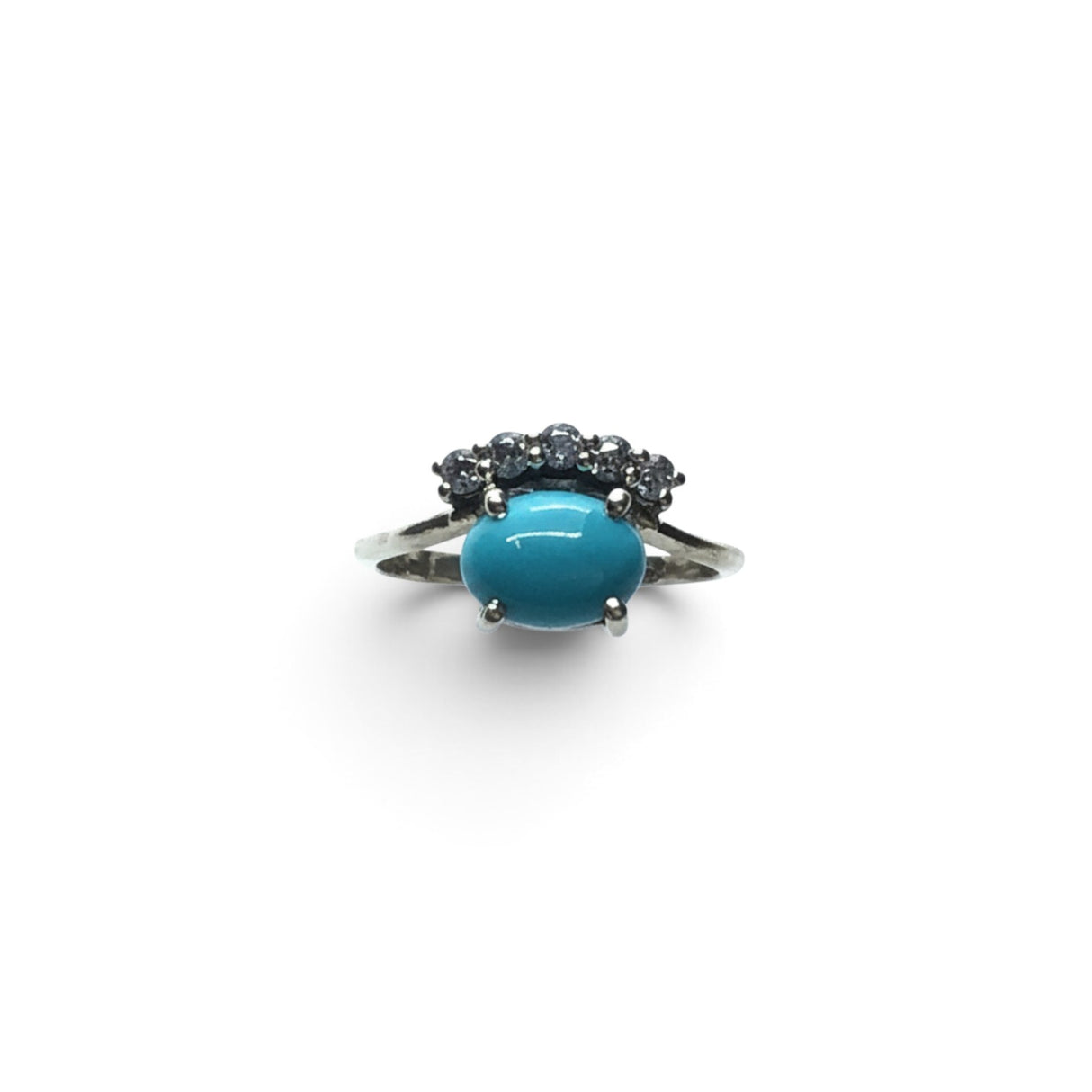 Rare Earth Gallery oval turquoise cabochon ring with white CZ accents set in 925 sterling silver