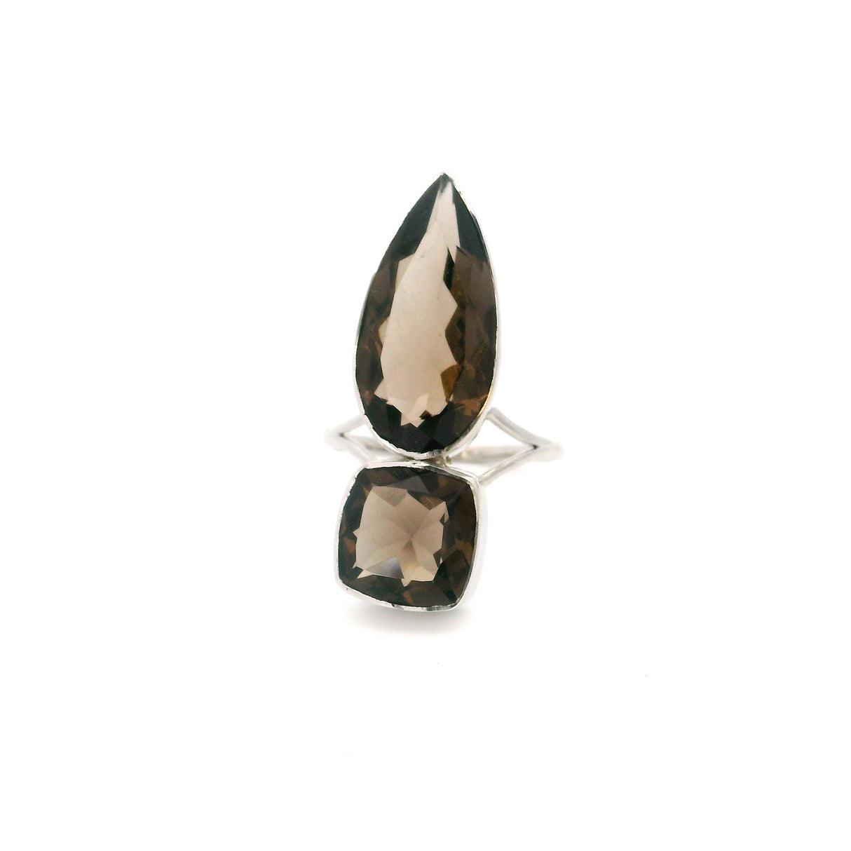 Faceted Smoky Quartz Ring Multiple Gem Bezel Set