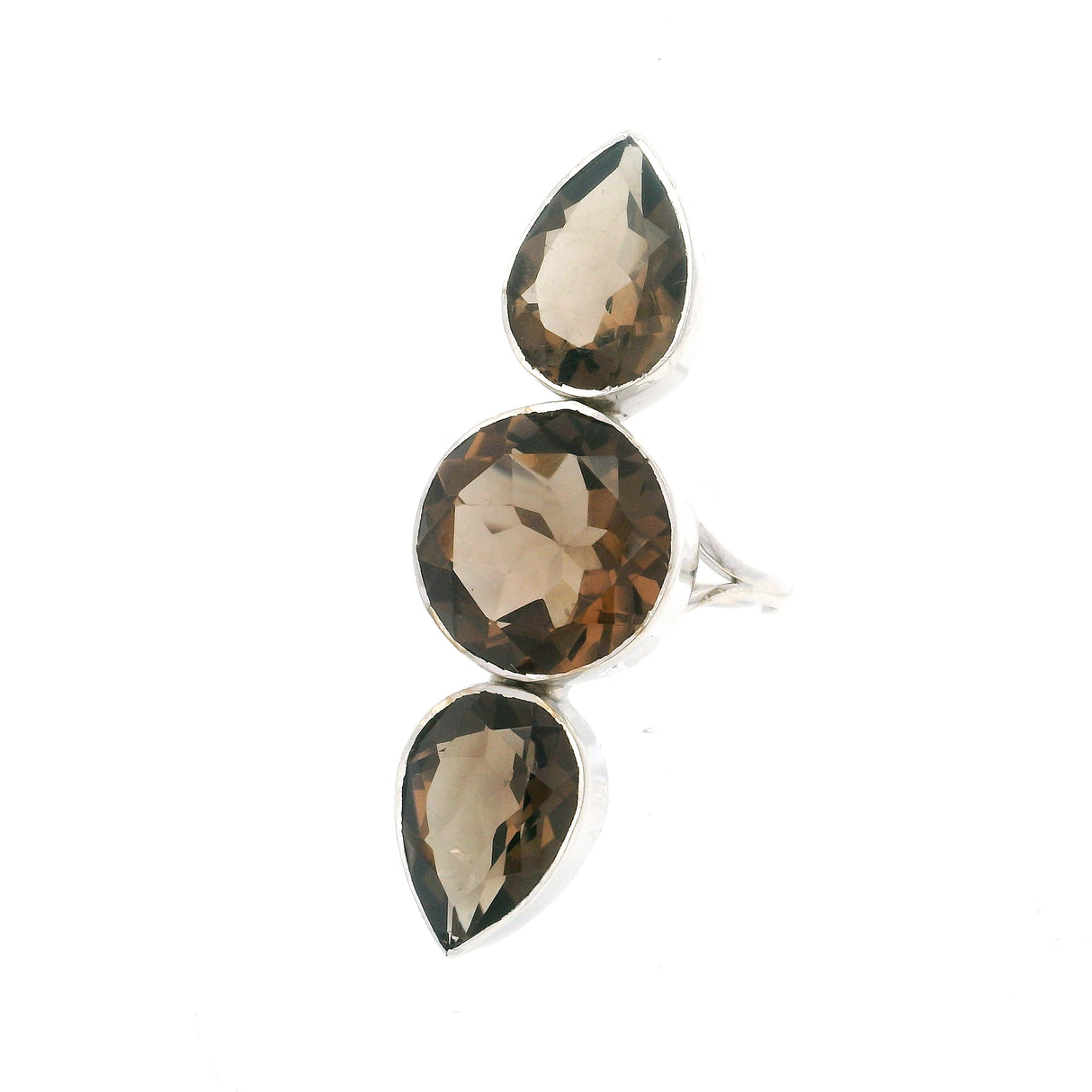 Faceted Smoky Quartz Ring Multiple Gem Bezel Set