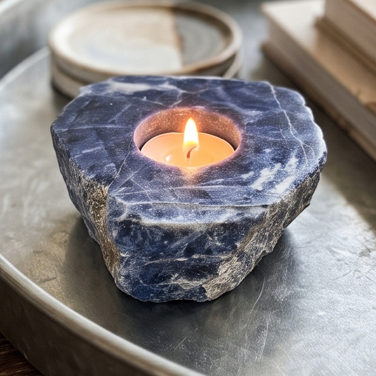 Sodalite Tea Light Candle Holder - Polished Top
