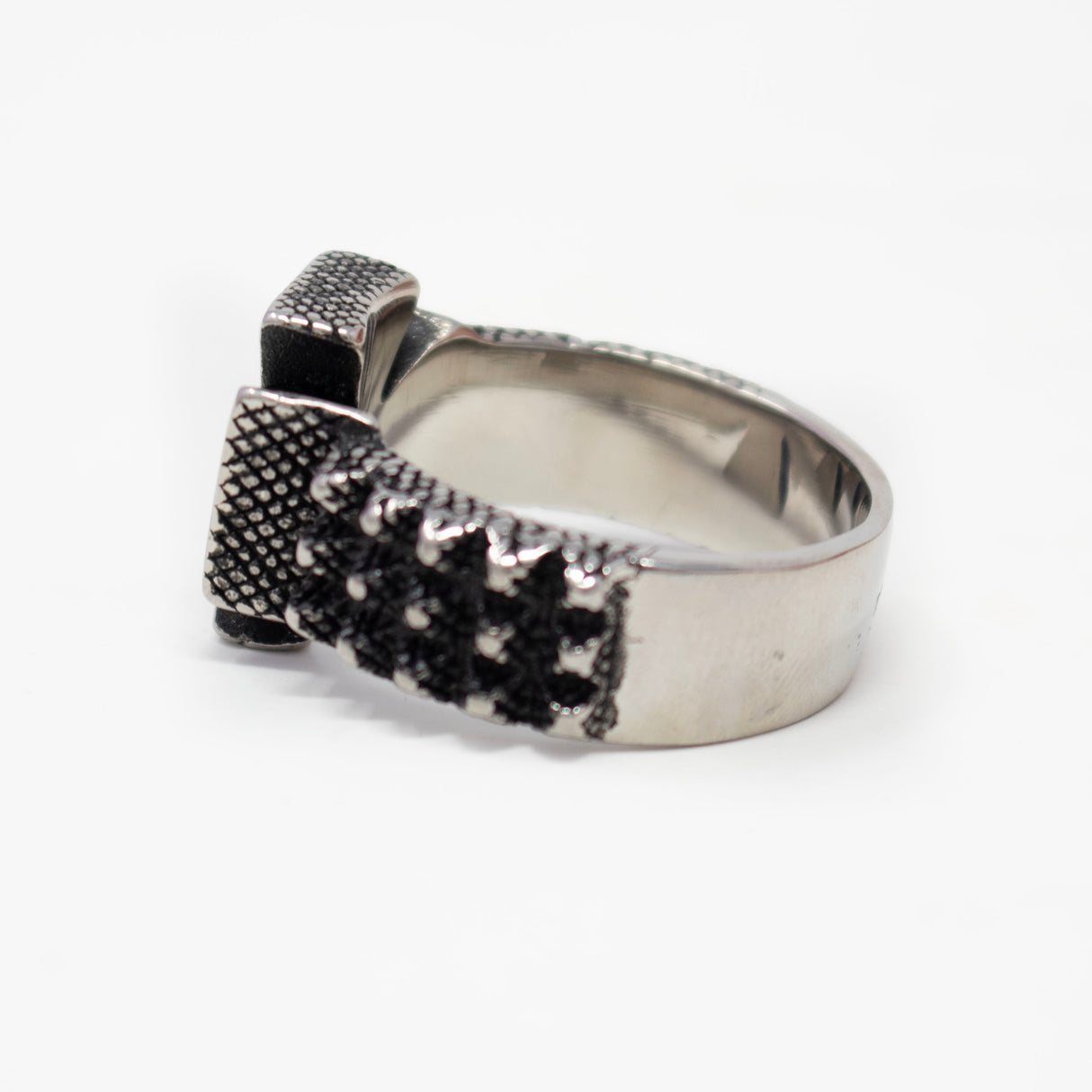 Stainless Steel Ring -Style 7 Chopper Cross On Textured Band Size 13