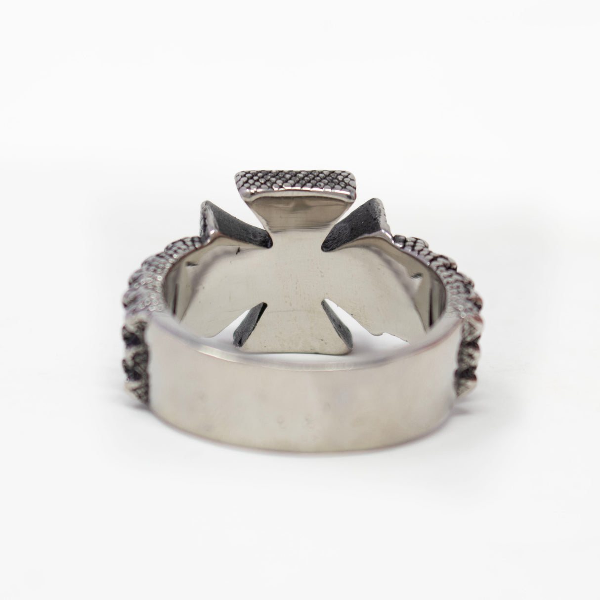 Stainless Steel Ring -Style 7 Chopper Cross On Textured Band Size 13