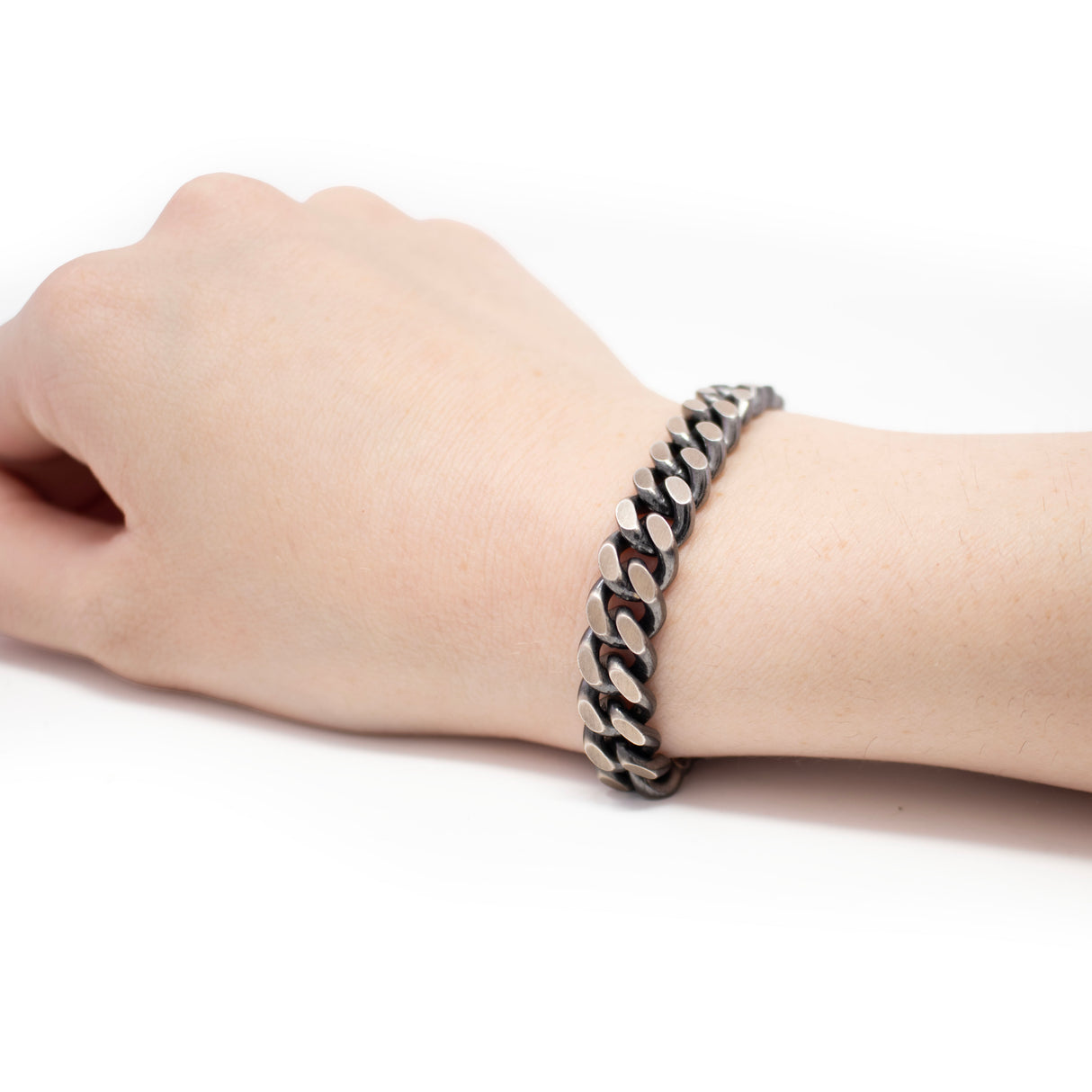 Sterling Sliver Curb Chain Bracelet With Brushed Silver Texture
