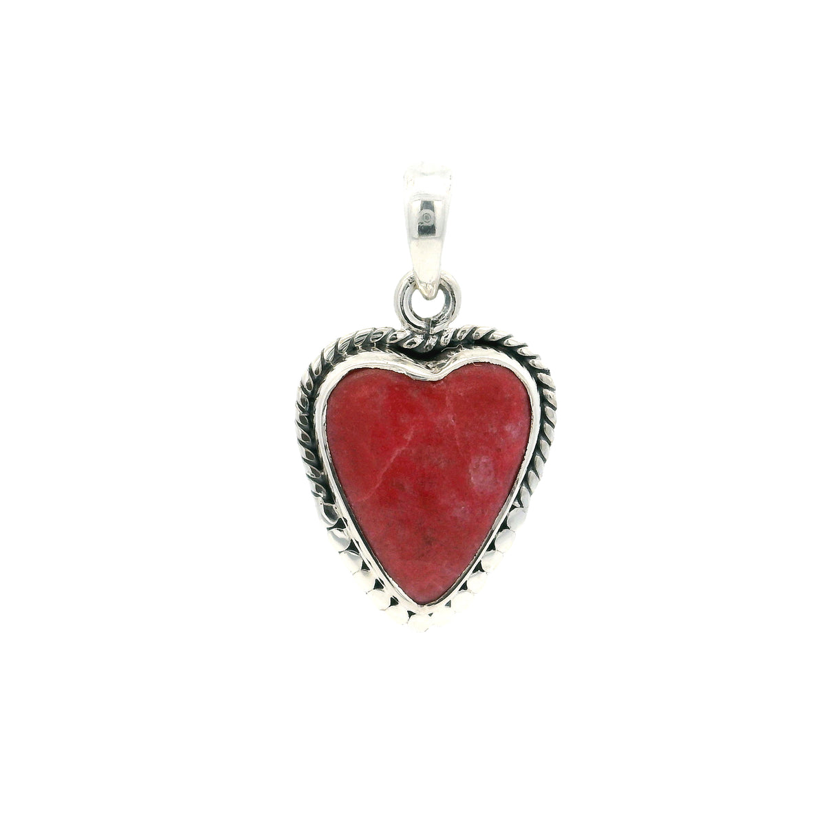 Thulite Pendant - Heart Cabochon With Rope Details Bezel Set