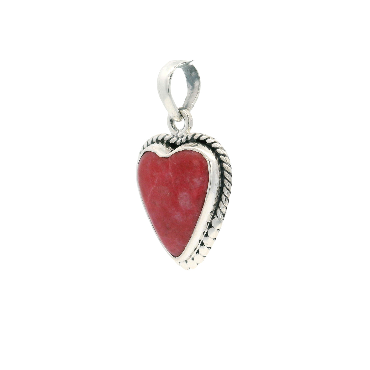 Thulite Pendant - Heart Cabochon With Rope Details Bezel Set