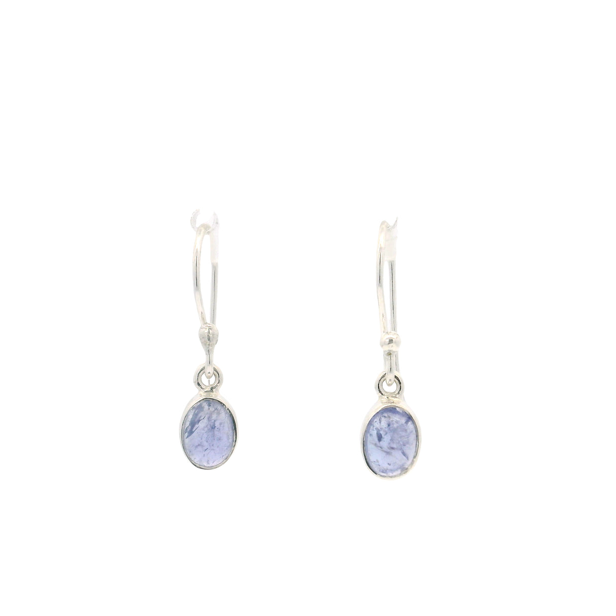 Tanzanite Dangle Earrings - Oval Cabochon With Simple Silver Bezel