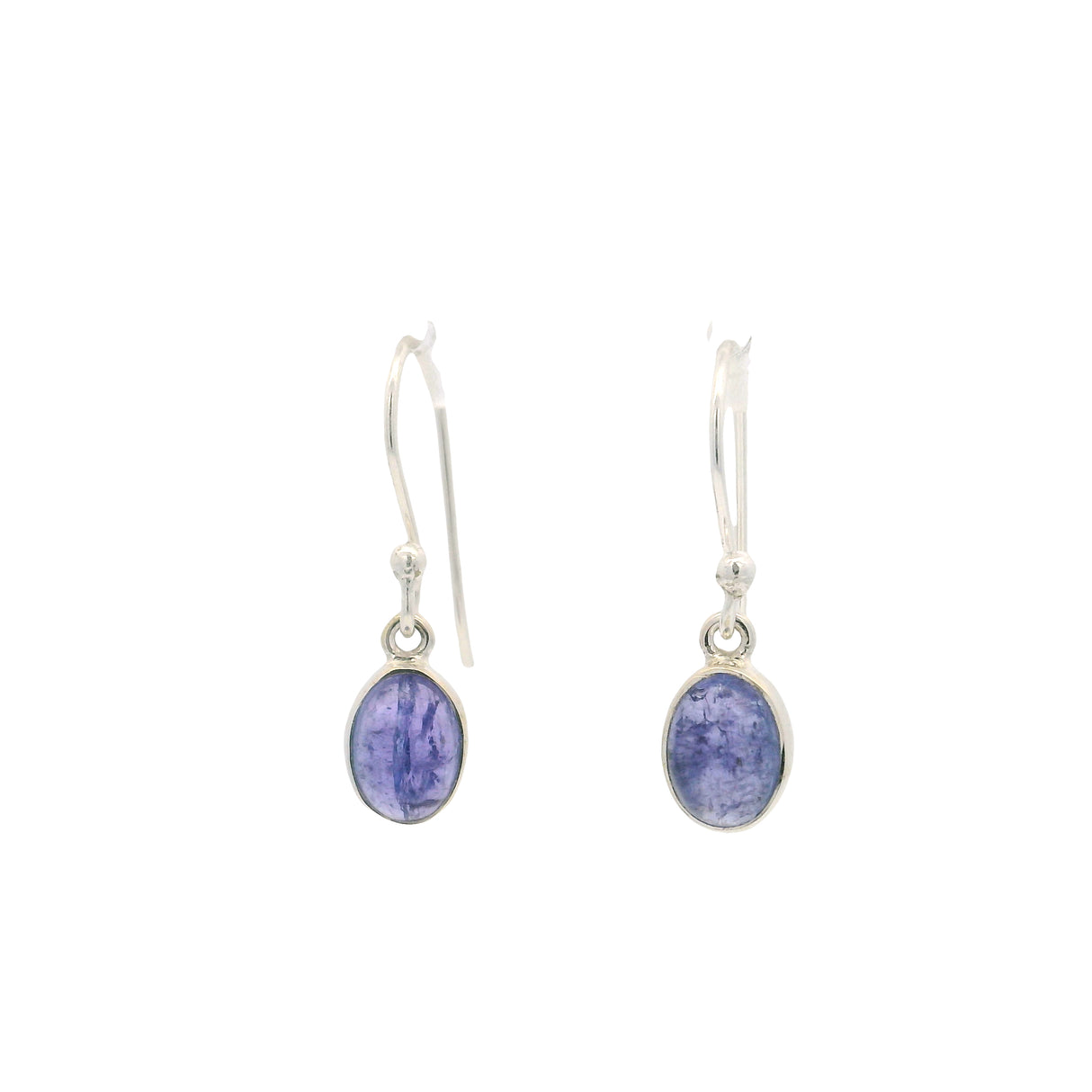 Tanzanite Dangle Earrings - Oval Cabochon With Simple Silver Bezel