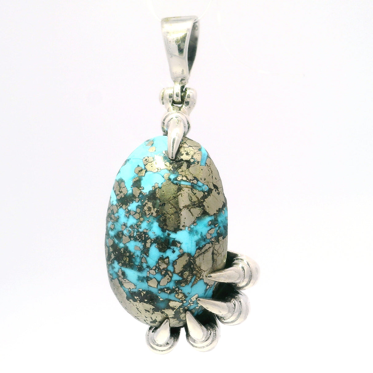 Dragon Claw Pendant with Sharp Talons Oval Turquoise & Pyrite