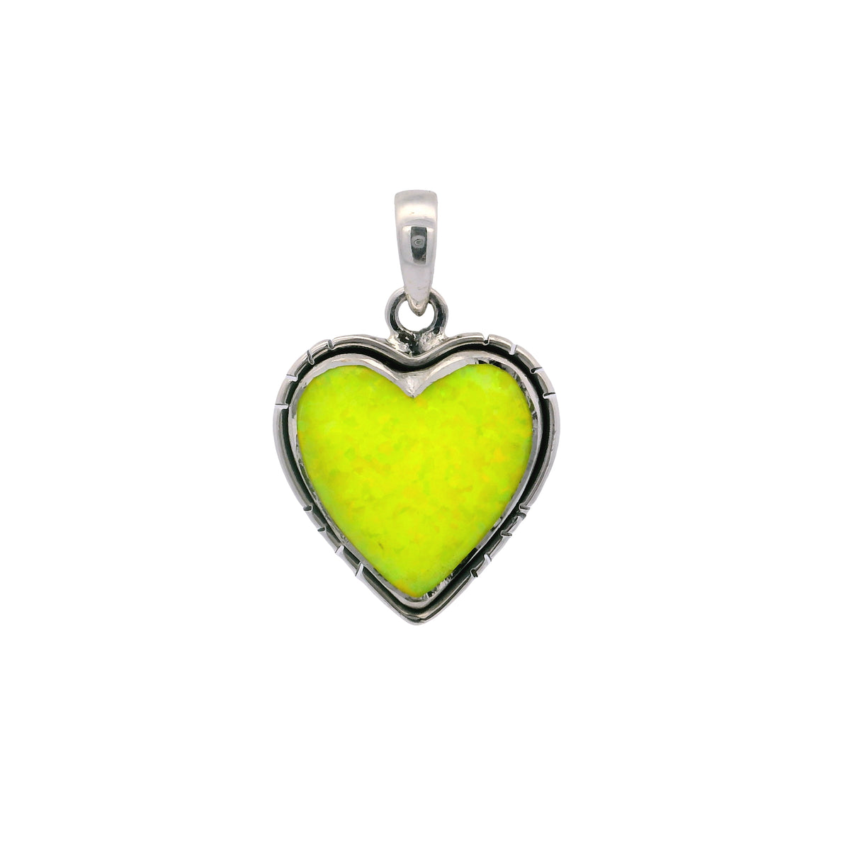 Yellow Balloon Opal Heart Pendant - Bezel Set with Flare Silver Edge