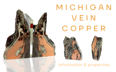 Michigan Vein Copper — polished specimens showing orange native copper veins in gray matrix rock