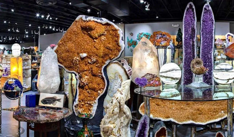 Sparkling citrine geodes and fine crystal home accents at Rare Earth Gallery in Arizona