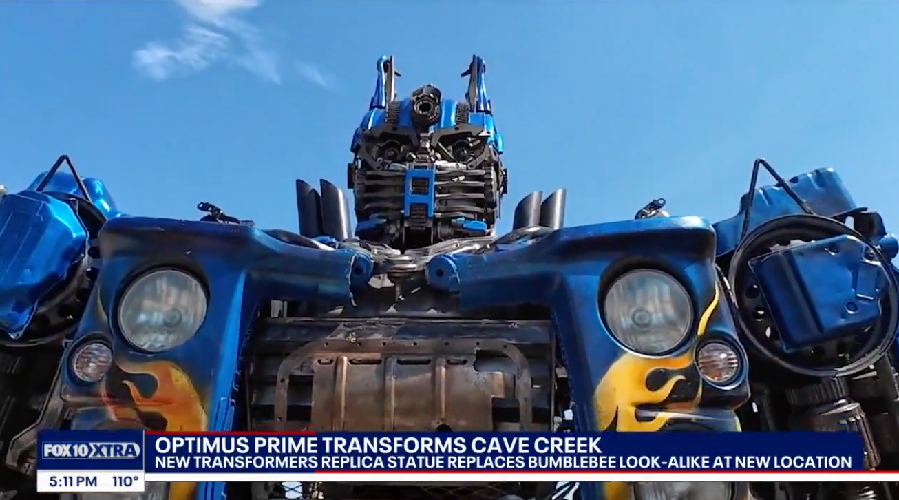 Fox 10 | New Optimus Prime Transformer Statue Installed Outside Cave Creek Business
