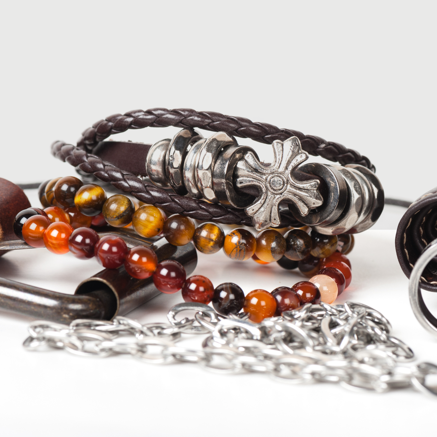 Men's Gemstone Jewelry on a table