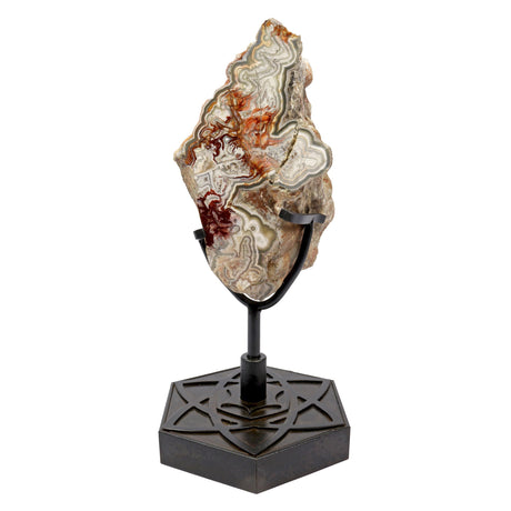 Laguna Lace Agate On Custom Stand With Flower Of Life Sacred Geometry Design