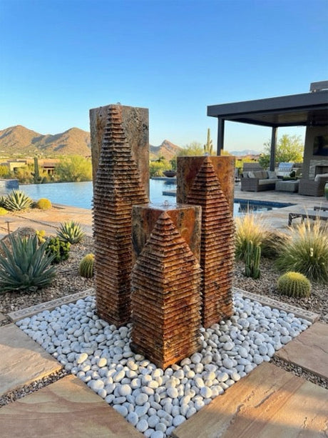 travertine outdoor fountains Arizona luxury backyard