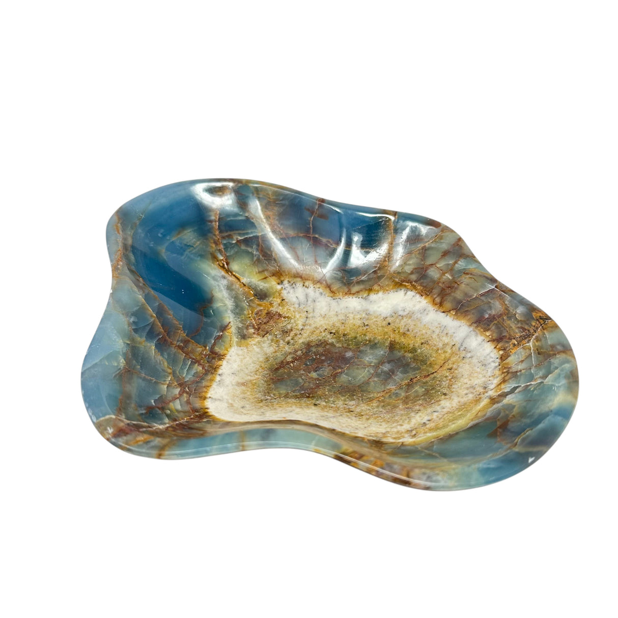 Blue Calcite Banded Freeform Dish with Deep Hues