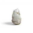Rare Earth Gallery quartz crystal cluster ring featuring a raw clear crystal wrapped in gold overlay brass wire.