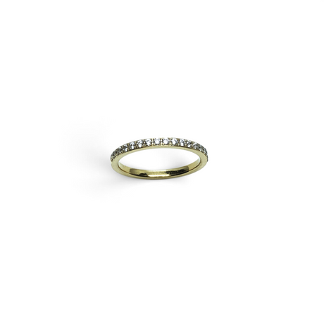Rare Earth Gallery titanium ring with gold IP plating and white cubic zirconia stones on a 2mm half-band