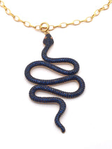 Nano Stone Necklace - Blue Snake Pendant with Red Eyes & Chain in Gold Vermeil over 925 Sterling Silver