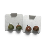 Rare Earth Gallery 8mm round gemstone stud earrings featuring mottled green and earthy red natural stone spheres.