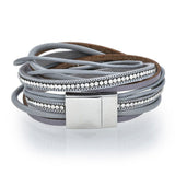 Gray Agate Coin Multi Wrap Bracelet Double - Large with Magnetic Clasp