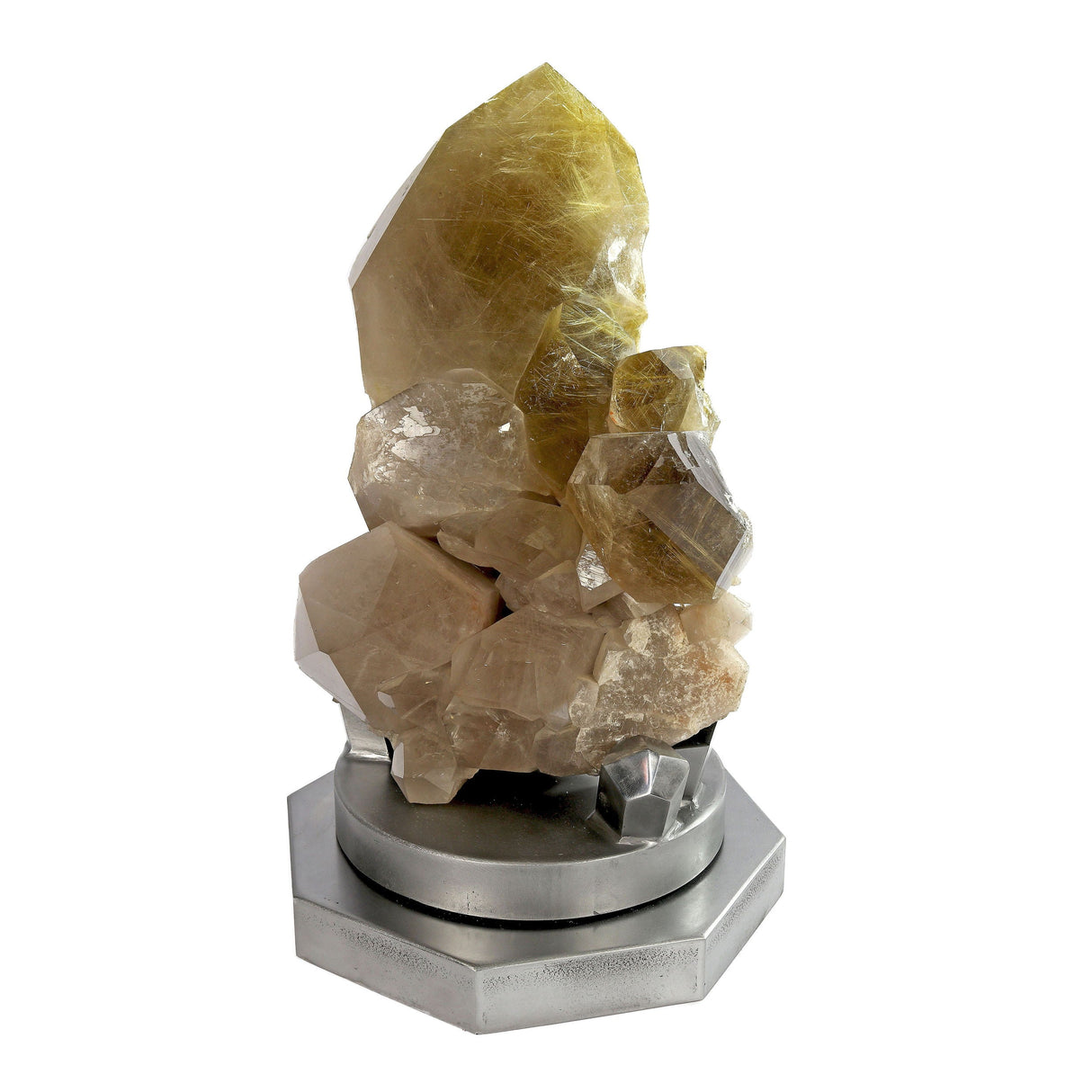 Rutile Quartz Cluster on Custom Rotating Artisan Stand