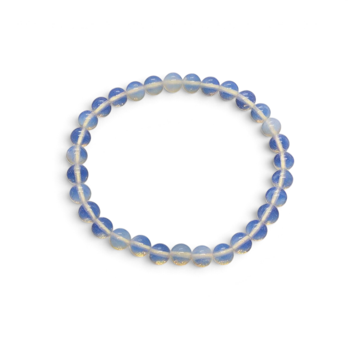 Rare Earth Gallery 6mm opalite beaded bracelet with translucent blue and iridescent round gemstone beads