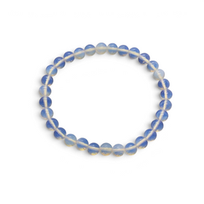 Rare Earth Gallery 6mm opalite beaded bracelet with translucent blue and iridescent round gemstone beads