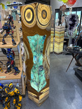 Owl Eyes - Green Talan Onyx & Fluorite Inlaid Pedestal Luminary