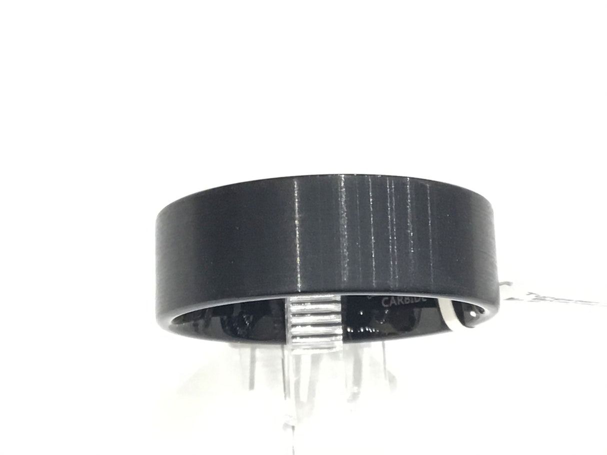 Black brushed pipe-cut tungsten ring, 9mm band size 9.5 with engraved interior