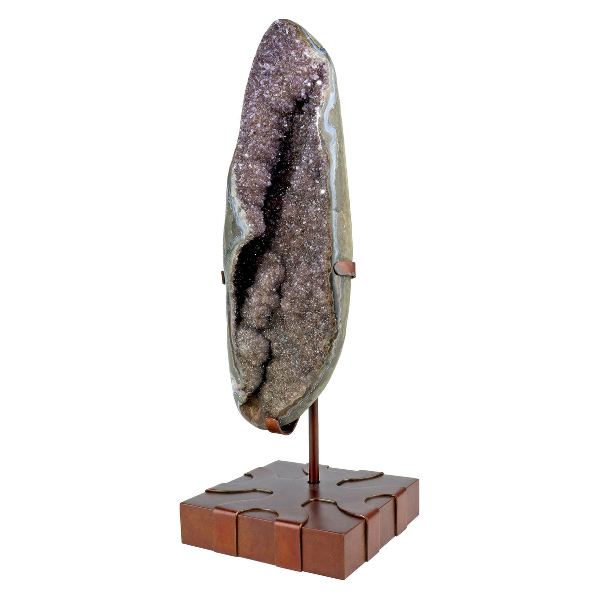 Quartz Druze Freeform Specimen on Bronze Rooting Custom Stand with Matte Druze & Bubbly Agate