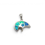 Rare Earth Gallery small bear pendant featuring blue and green opal inlay in a silver heartline design