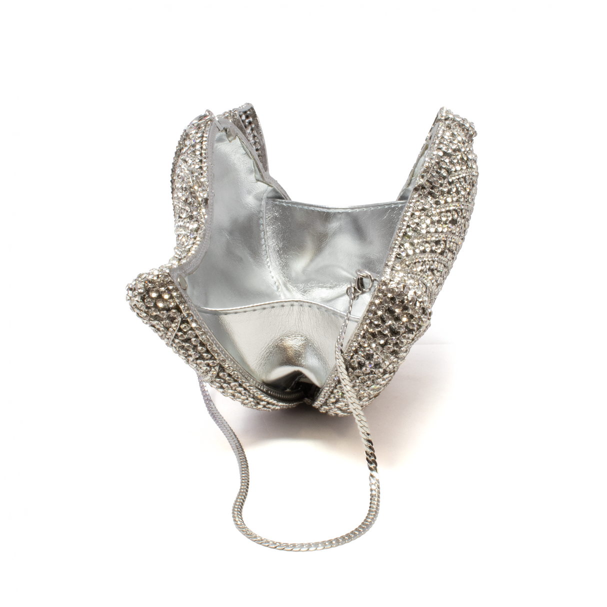 Big Leaf Crystal Purse with Chain - Clear & Silver