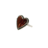 Bague en Jaspe Rouge - Cabochon Cœur avec Stries Ondulées Verticales Blanches et Brunes Sertie Clos avec Détail Cordon en Argent Sterling 925 Simple taille 6